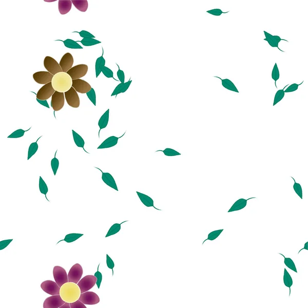 Flores Abstractas Con Hojas Verdes Composición Libre Ilustración Vectorial — Vector de stock