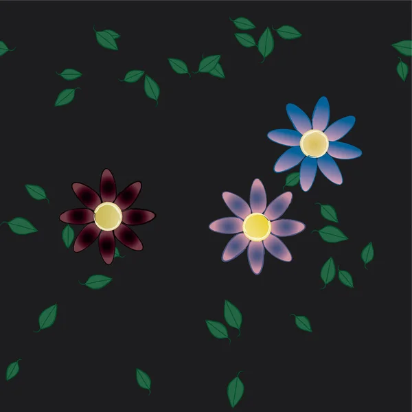 Fleurs Abstraites Avec Feuilles Vertes Composition Libre Illustration Vectorielle — Image vectorielle