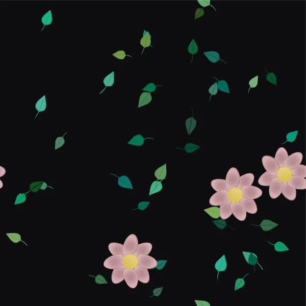 Fleurs Abstraites Avec Feuilles Vertes Composition Libre Illustration Vectorielle — Image vectorielle