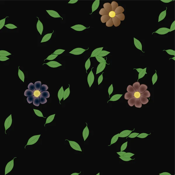 Flores Abstractas Con Hojas Verdes Composición Libre Ilustración Vectorial — Vector de stock