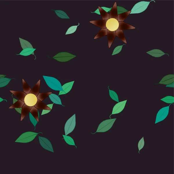 Абстрактные Цветы Зелеными Листьями Свободной Композиции Векторная Иллюстрация — стоковый вектор
