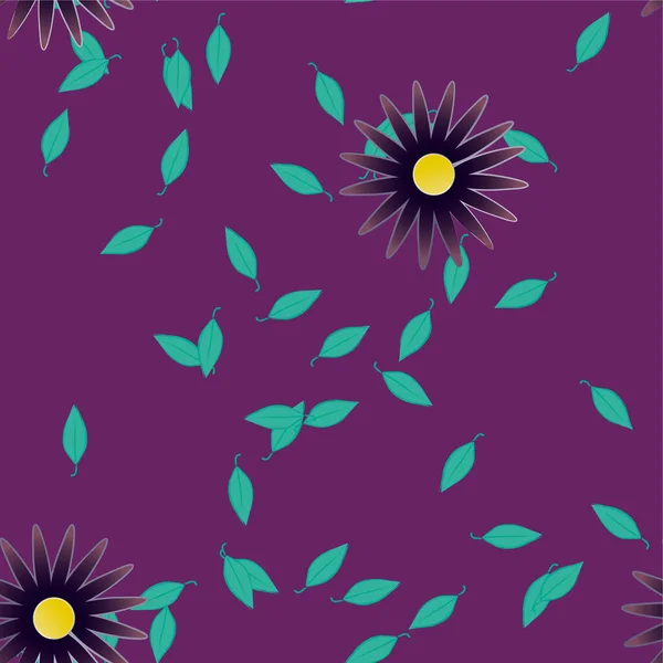 Fleurs Abstraites Avec Feuilles Vertes Composition Libre Illustration Vectorielle — Image vectorielle