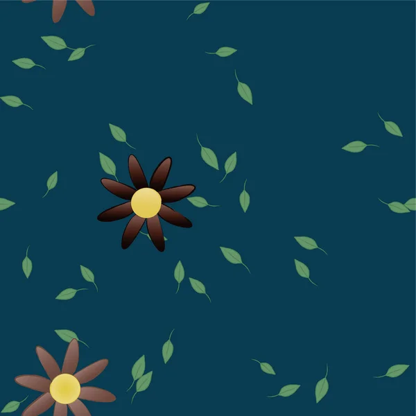 Flores Abstractas Con Hojas Verdes Composición Libre Ilustración Vectorial — Vector de stock