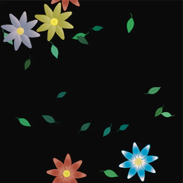 Flores Abstratas Com Folhas Verdes Composição Livre Ilustração Vetorial — Vetor de Stock