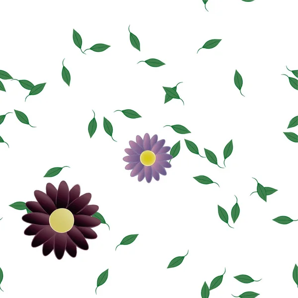 Fleurs Abstraites Avec Feuilles Vertes Composition Libre Illustration Vectorielle — Image vectorielle