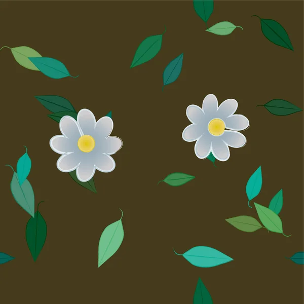 Fleurs Abstraites Avec Feuilles Vertes Composition Libre Illustration Vectorielle — Image vectorielle