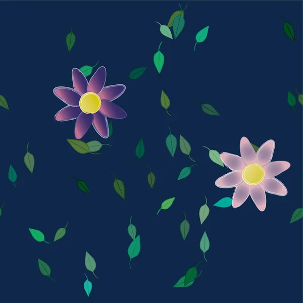 Abstracte Bloemen Met Groene Bladeren Vrije Compositie Vector Illustratie — Stockvector