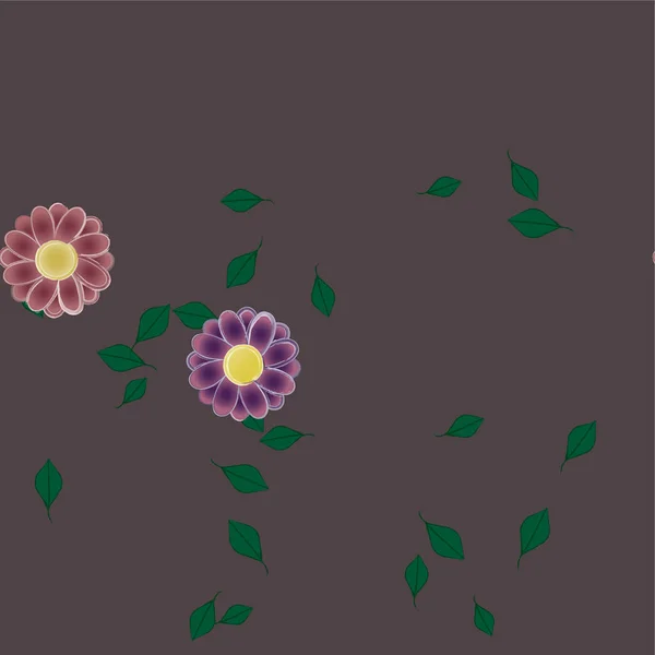 Flores Abstractas Con Hojas Verdes Composición Libre Ilustración Vectorial — Vector de stock