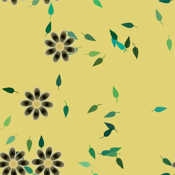 Fleurs Abstraites Avec Feuilles Vertes Composition Libre Illustration Vectorielle — Image vectorielle