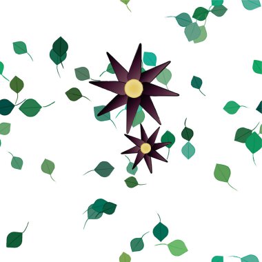 Serbest kompozisyonda yeşil yapraklı soyut çiçekler, vektör illüstrasyonu