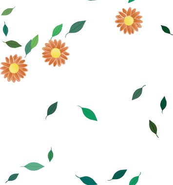 Serbest kompozisyonda yeşil yapraklı soyut çiçekler, vektör illüstrasyonu