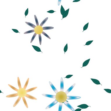 Serbest kompozisyonda yeşil yapraklı soyut çiçekler, vektör illüstrasyonu