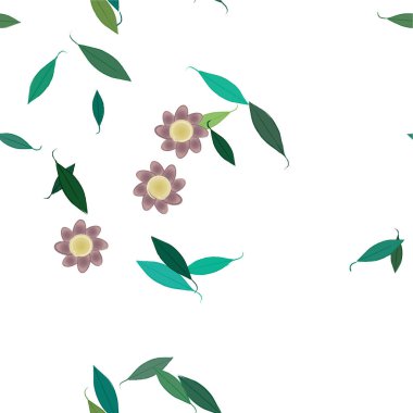 Serbest kompozisyonda yeşil yapraklı soyut çiçekler, vektör illüstrasyonu