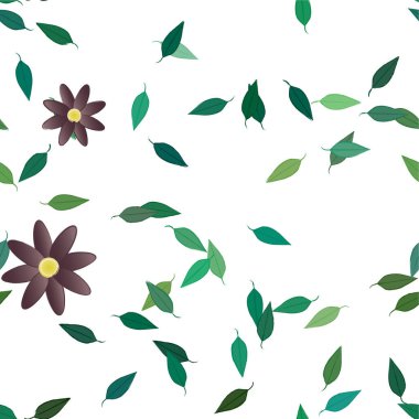 Serbest kompozisyonda yeşil yapraklı soyut çiçekler, vektör illüstrasyonu