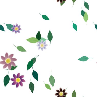 Serbest kompozisyonda yeşil yapraklı soyut çiçekler, vektör illüstrasyonu