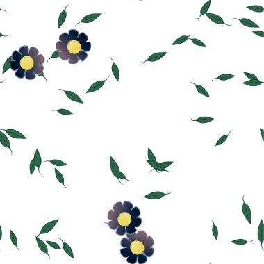 Serbest kompozisyonda yeşil yapraklı soyut çiçekler, vektör illüstrasyonu