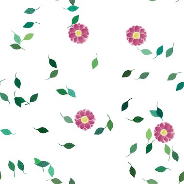 Serbest kompozisyonda yeşil yapraklı soyut çiçekler, vektör illüstrasyonu