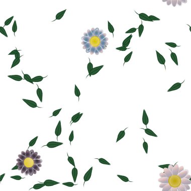 Serbest kompozisyonda yeşil yapraklı soyut çiçekler, vektör illüstrasyonu