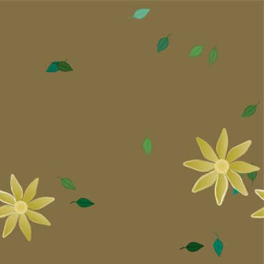 Serbest kompozisyonda yeşil yapraklı soyut çiçekler, vektör illüstrasyonu