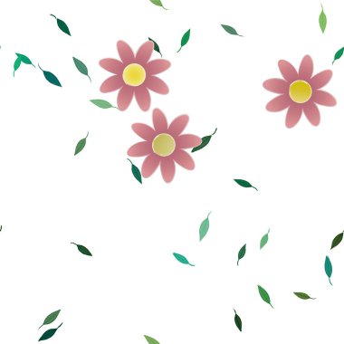 Serbest kompozisyonda yeşil yapraklı soyut çiçekler, vektör illüstrasyonu