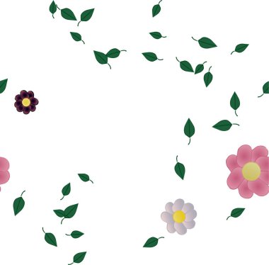 Serbest kompozisyonda yeşil yapraklı soyut çiçekler, vektör illüstrasyonu