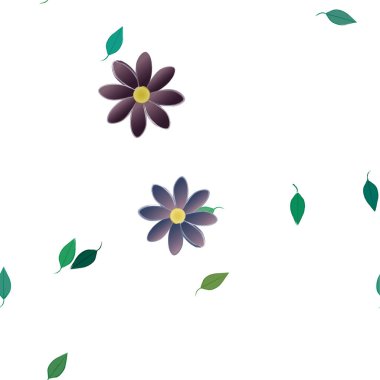 Serbest kompozisyonda yeşil yapraklı soyut çiçekler, vektör illüstrasyonu