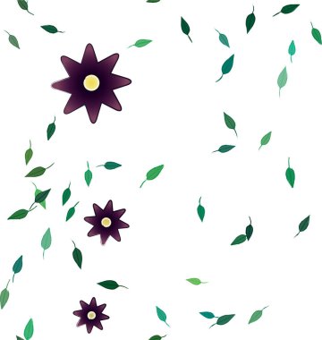 Serbest kompozisyonda yeşil yapraklı soyut çiçekler, vektör illüstrasyonu