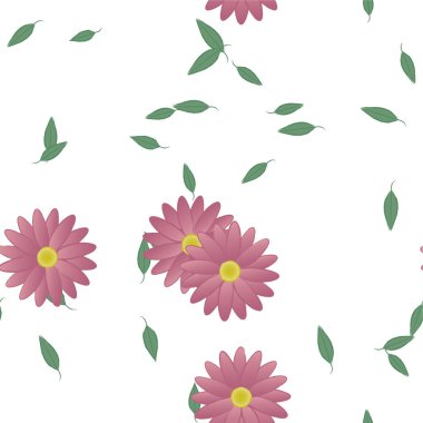 Serbest kompozisyonda yeşil yapraklı soyut çiçekler, vektör illüstrasyonu