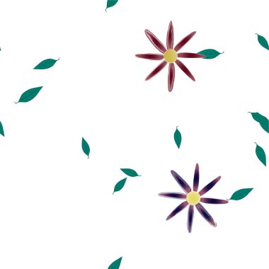 Serbest kompozisyonda yeşil yapraklı soyut çiçekler, vektör illüstrasyonu