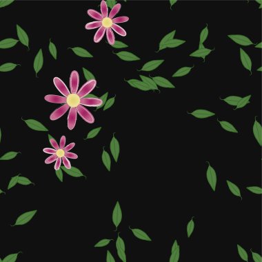 Serbest kompozisyonda yeşil yapraklı soyut çiçekler, vektör illüstrasyonu