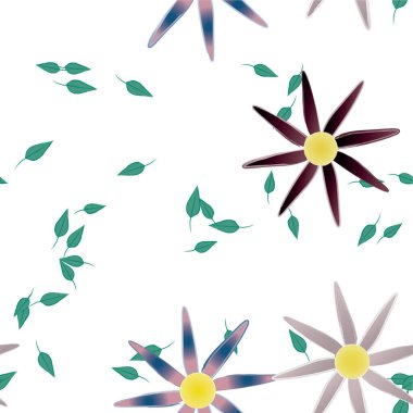 Serbest kompozisyonda yeşil yapraklı soyut çiçekler, vektör illüstrasyonu