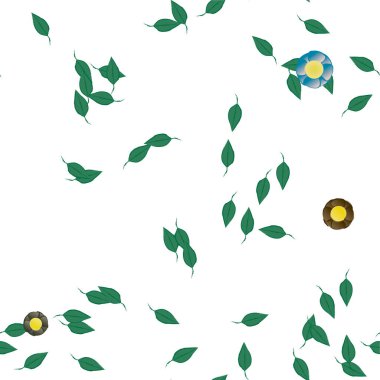 Serbest kompozisyonda yeşil yapraklı soyut çiçekler, vektör illüstrasyonu