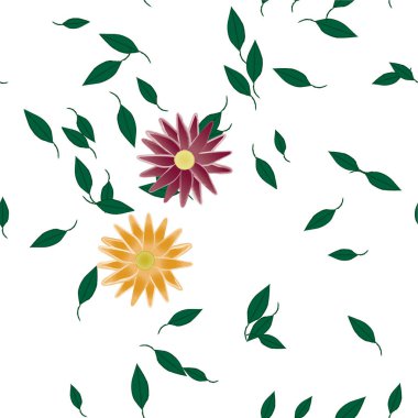 Serbest kompozisyonda yeşil yapraklı soyut çiçekler, vektör illüstrasyonu