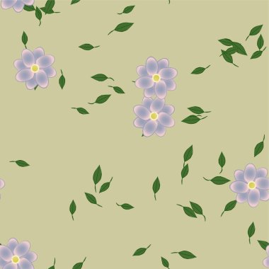 Serbest kompozisyonda yeşil yapraklı soyut çiçekler, vektör illüstrasyonu