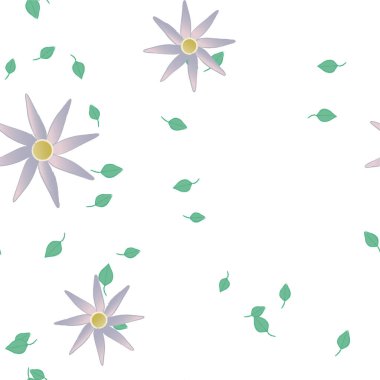 Serbest kompozisyonda yeşil yapraklı soyut çiçekler, vektör illüstrasyonu