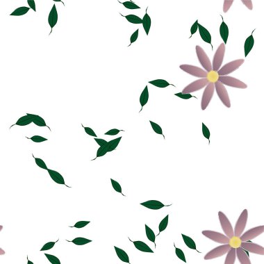 Serbest kompozisyonda yeşil yapraklı soyut çiçekler, vektör illüstrasyonu