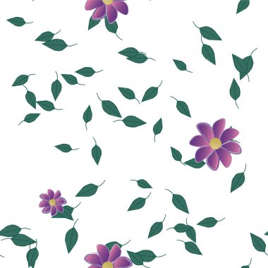 Serbest kompozisyonda yeşil yapraklı soyut çiçekler, vektör illüstrasyonu