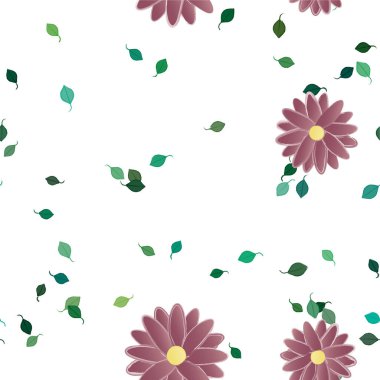 Serbest kompozisyonda yeşil yapraklı soyut çiçekler, vektör illüstrasyonu