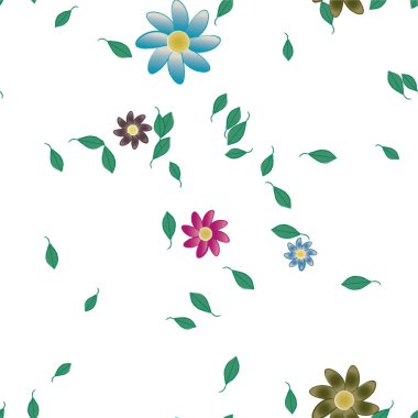 Serbest kompozisyonda yeşil yapraklı soyut çiçekler, vektör illüstrasyonu