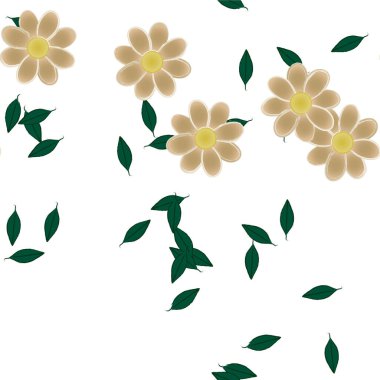 Serbest kompozisyonda yeşil yapraklı soyut çiçekler, vektör illüstrasyonu