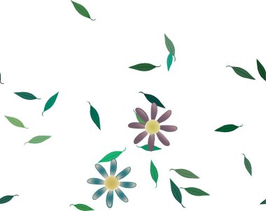 Serbest kompozisyonda yeşil yapraklı soyut çiçekler, vektör illüstrasyonu