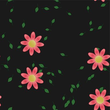 Serbest kompozisyonda yeşil yapraklı soyut çiçekler, vektör illüstrasyonu