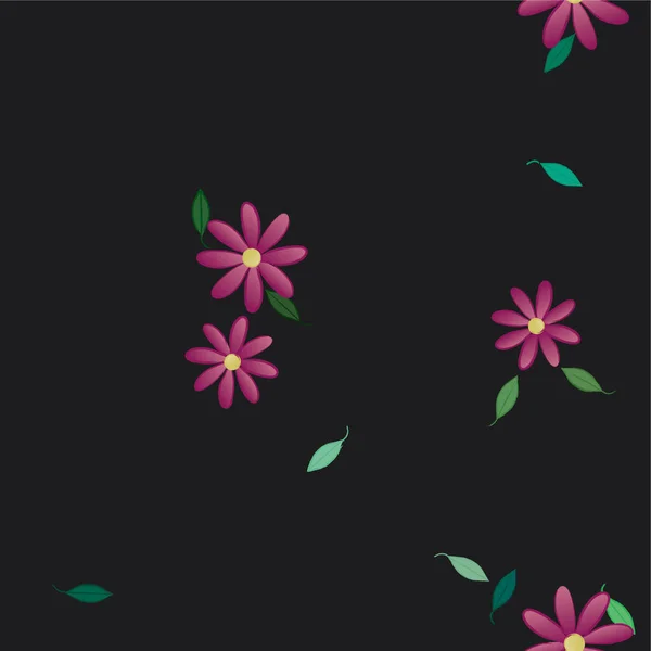 Flores Abstractas Con Hojas Verdes Composición Libre Ilustración Vectorial — Vector de stock