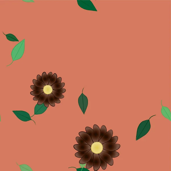 Flores Abstractas Con Hojas Verdes Composición Libre Ilustración Vectorial — Vector de stock