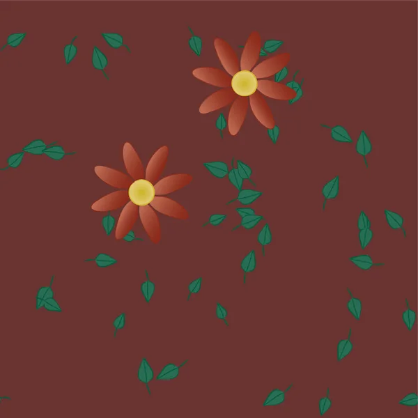 Flores Abstractas Con Hojas Verdes Composición Libre Ilustración Vectorial — Vector de stock