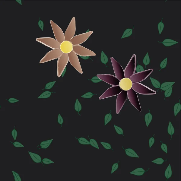 Fleurs Abstraites Avec Feuilles Vertes Composition Libre Illustration Vectorielle — Image vectorielle