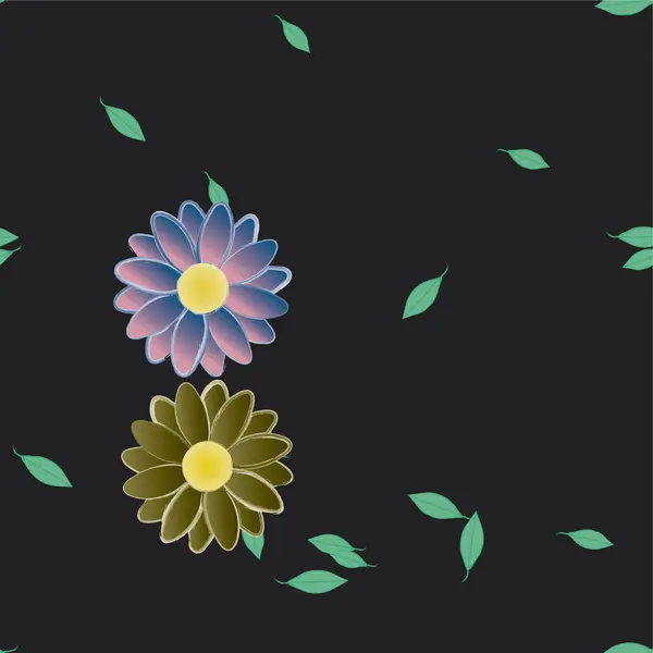 Flores Abstractas Con Hojas Verdes Composición Libre Ilustración Vectorial — Vector de stock