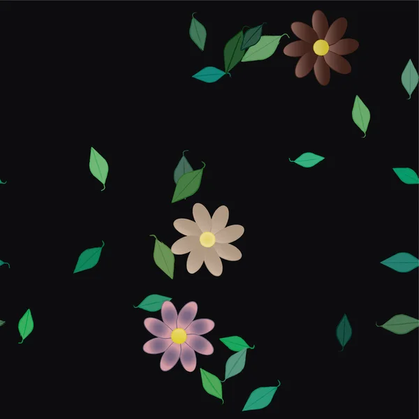 Fleurs Abstraites Avec Feuilles Vertes Composition Libre Illustration Vectorielle — Image vectorielle