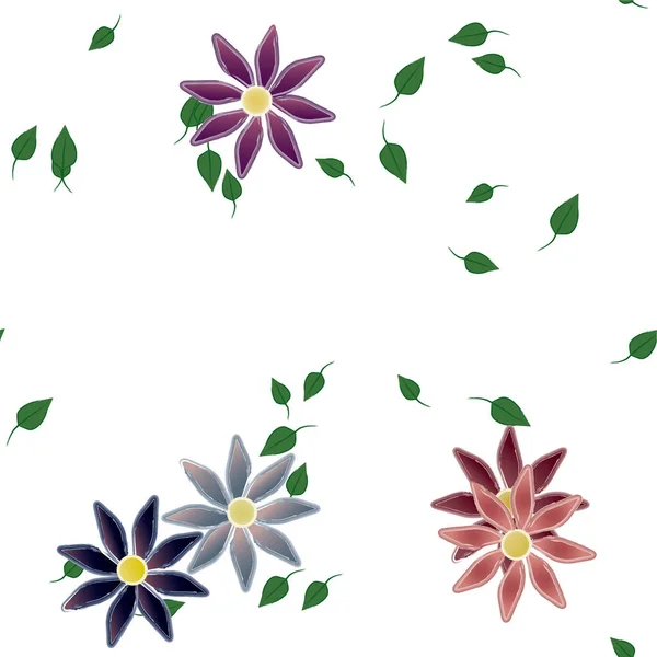 Fleurs Abstraites Avec Feuilles Vertes Composition Libre Illustration Vectorielle — Image vectorielle