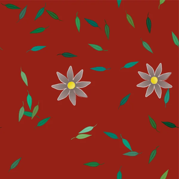 Fleurs Abstraites Avec Feuilles Vertes Composition Libre Illustration Vectorielle — Image vectorielle